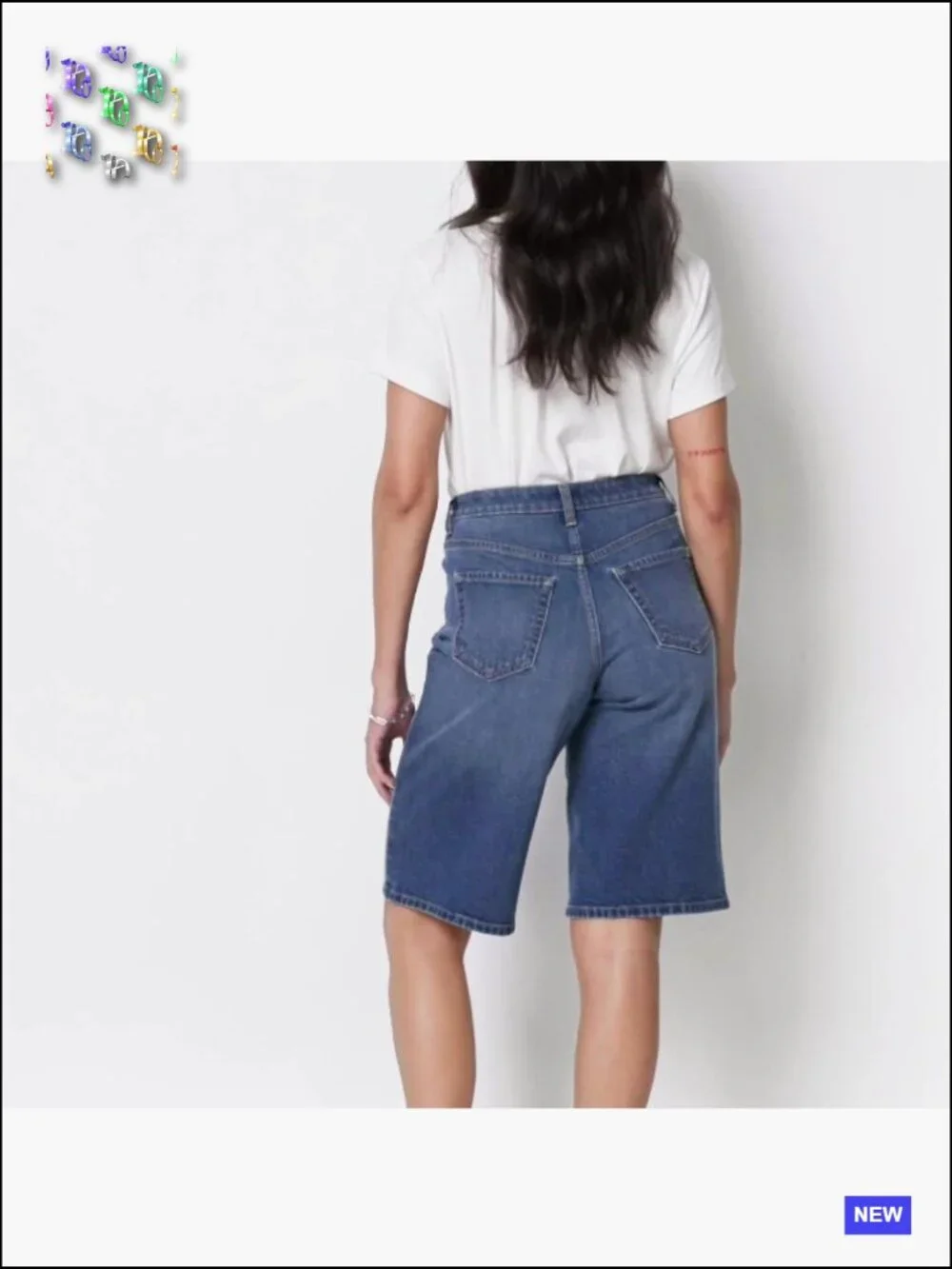 Relaxed-Fit Mid-Rise Long Jean Shorts Bermuda Denim 5-Pocket Stretch Casual